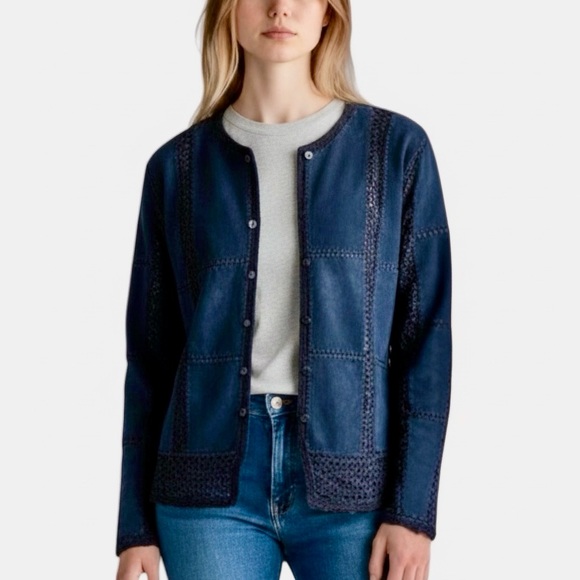 Scully Jackets & Blazers - Scully Vintage Suede / Crocheted Black Patchwork Button‎ Dn Boho Cardigan Jacket